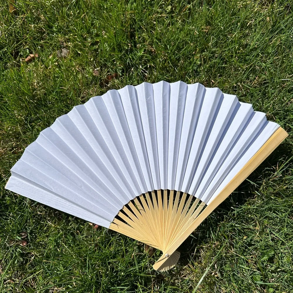 5 White Paper Fans for Wedding Favors - Set of 5 White Paper Fans